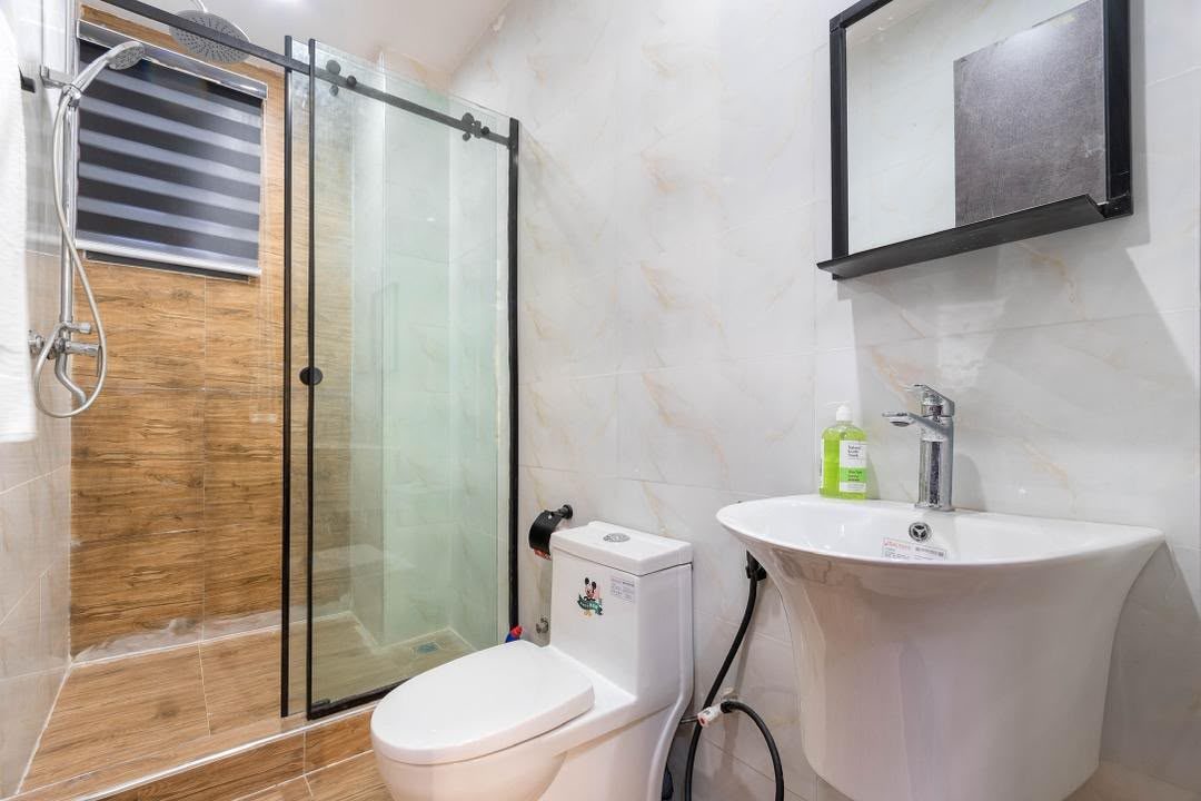 Bathroom sparkling clean with clear glass shower
