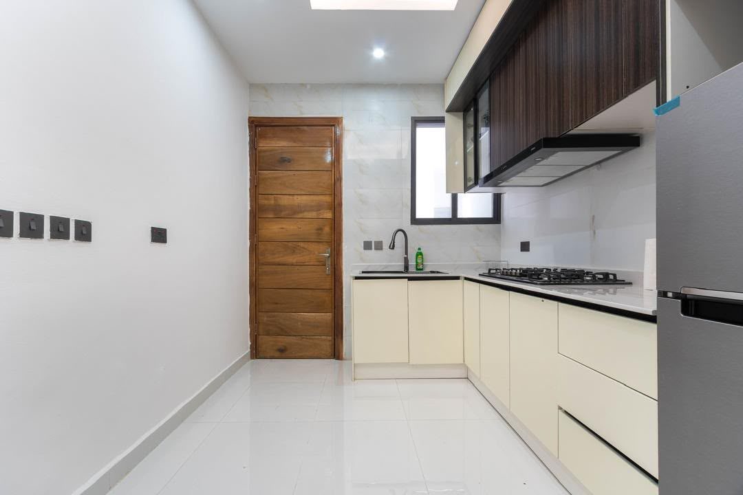 Kitchen after deep clean, spotless counters and cabinets